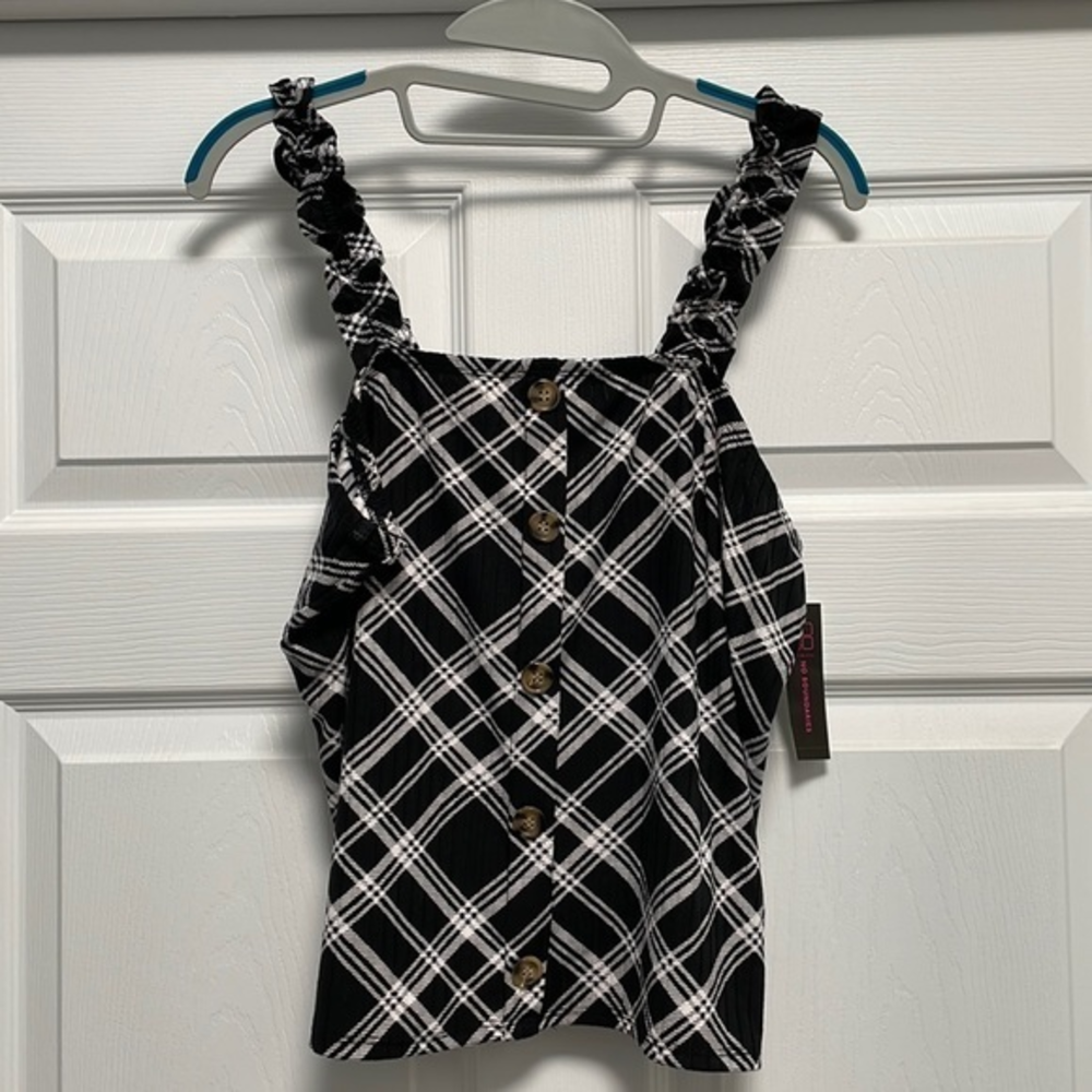 NOBO Juniors Plaid Faux Button Stretch‎ Sleeve Crop Top - Various sizes